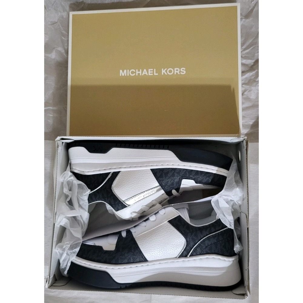 Michael Kors Lexi Women's 10 M Black Sneaker Mixed-Media MK Monogram New In Box - Picture 10 of 10